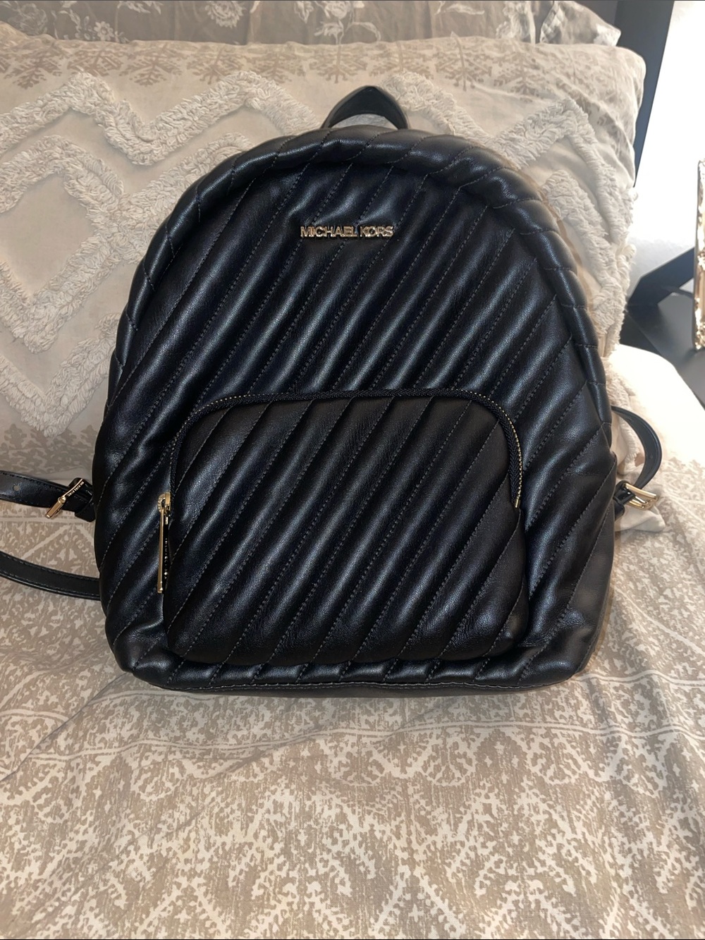 Michael Kors Black Quilted Leather Backpack with Gold Hardware